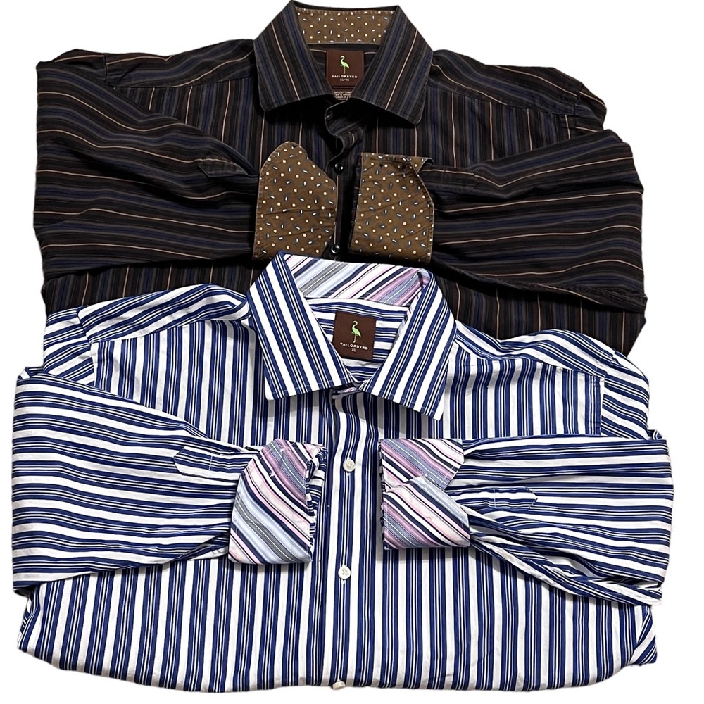 Tailorbyrd Lot of 2 Men’s Button Down Shirts Reverse Cuff Size XL